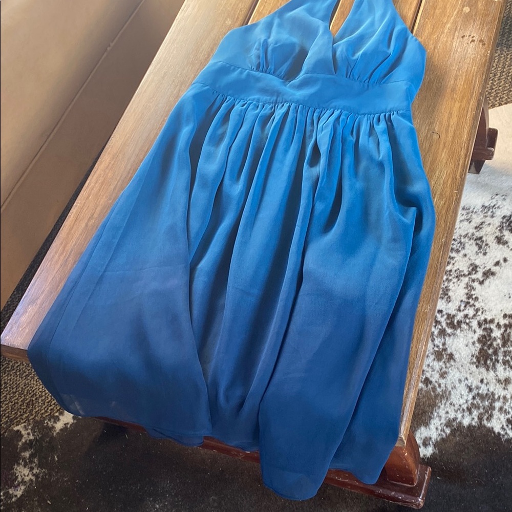 Express Blue Ruched Halter Sundress - Picture 3 of 7